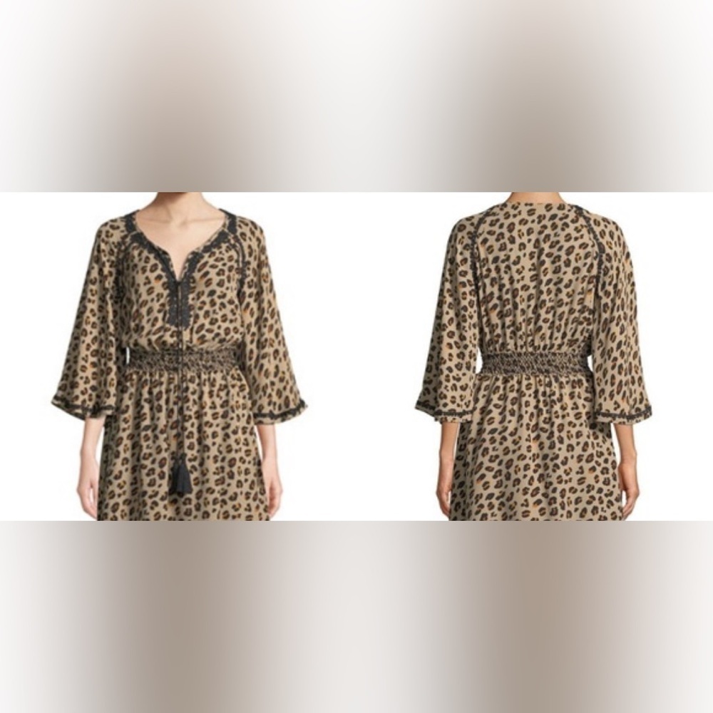 Cupio Leopard Print Tassel Lace Tunic Blouse